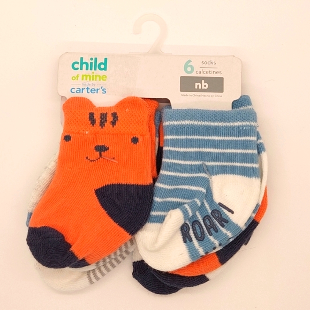 Carter's Child of Mine Baby Boy Jungle Crew Cut Socks 6 Pack Newborn
